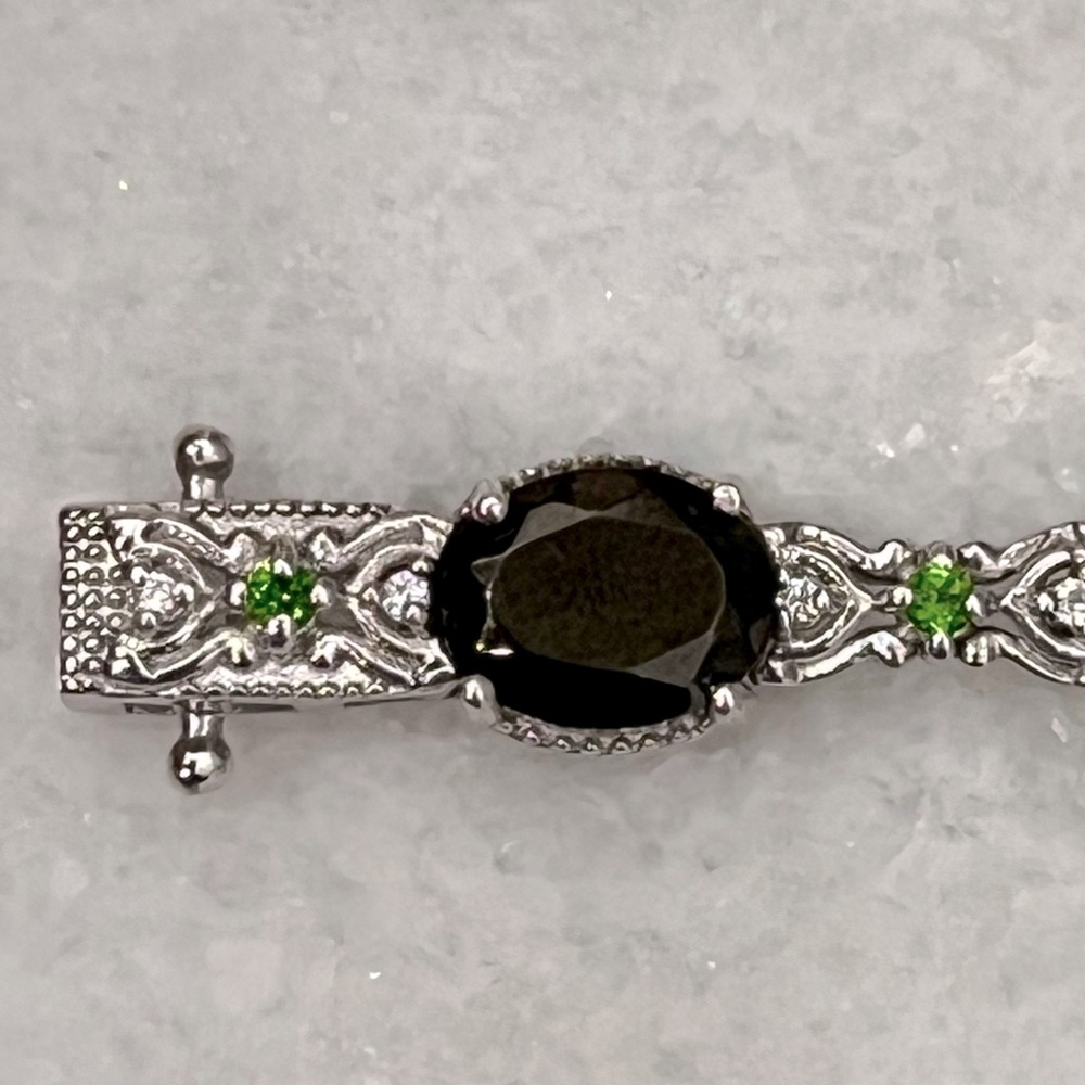 Shungite Multigemstone Sterling Silver Box Lock Clasp Closure Bracelet - Picture 5 of 11